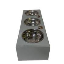 Comedouro Triplo Elevado Cinza Patinha Madeira Pinus Tigela Inox 300ml Tamanho Pp