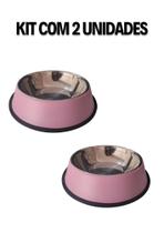 Comedouro Vasilha Pet ração e agua para cães e gatos 18 CM em Inox (P)- 400ml- rosa