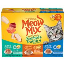 Comida Úmida para Gatos Meow Mix - Patê e Pedaços (Frutos do Mar e Aves) - 2,75 onças