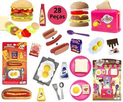 Comidinhas Brinquedo Hamburguer Hot Dog Infantil Torradeira Fast Food Kit c/ 28 peças - OMG