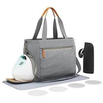 Commit 360 Saco de Extrator de Leite para Mães que Trabalham - Enfermeira Bolsa Bombeamento Acessórios Sate Bag e Fralda - Grande Enfermagem Bombeamento de Viagem Transportando Laptop Case com Almofadas e Suporte de Garrafa, Cinza