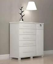 Cômoda 046 6 Gavetas 1 Porta Com Sapateira e Pés 100% Mdf Neve - Móveis Valverde Cômoda 046 6 Gavetas 1 Porta Com Sapateira e Pés 100% Mdf Neve - Móveis Valverde