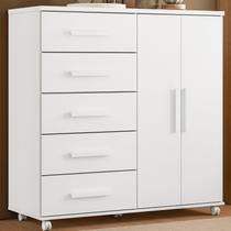 Cômoda 05 Gavetas e 02 Portas com Rodízios Toronto Branco Cômoda 05 Gavetas e 02 Portas com Rodízios Toronto Branco