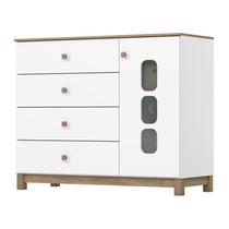 Cômoda 1 Porta 4 Gavetas Aconchego Branco/Jequitibá HP