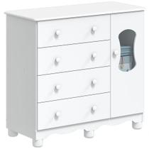 Cômoda 1 Porta 4 Gavetas Luna - Moveis Peroba Branco Brilho Cômoda 1 Porta 4 Gavetas Luna - Moveis Peroba Branco Brilho