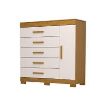 Cômoda 1 Porta 5 Gavetas 100% Mdf Rayane Prime Acp Móveis Cinamomo/Off White