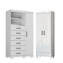 Cômoda 1 porta 6 gavetas Marabá com Armário Multiuso Fit Branco Brilho - Santos Andirá