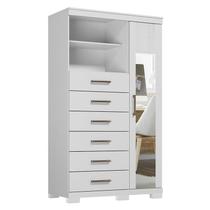 Comoda 1 porta 6 gavetas Marabá com espelho e pés Branco Brilho - Santos Andirá