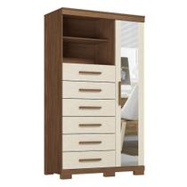 Comoda 1 Porta 6 Gavetas Marabá Com Espelho E Pés Jatobá Areia Acetinado - Santos Andirá