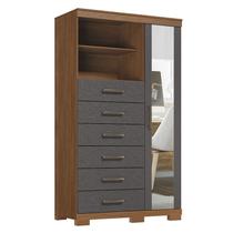 Comoda 1 porta 6 gavetas Marabá com espelho e pés Jatobá Grafite Acetinado - Santos Andirá