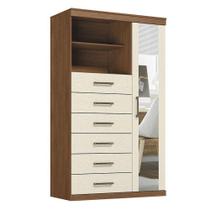 Comoda 1 Porta 6 Gavetas Marabá Com Espelho Jatobá Areia Acetinado - Santos Andirá