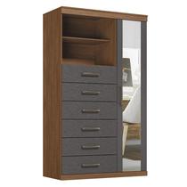 Comoda 1 porta 6 gavetas Marabá com espelho Jatobá Grafite Acetinado - Santos Andirá