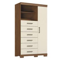 Comoda 1 Porta 6 Gavetas Marabá Com Pés Jatobá Areia Acetinado - Santos Andirá
