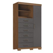 Comoda 1 porta 6 gavetas Marabá com pés Jatobá Grafite Acetinado - Santos Andirá