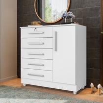 Cômoda 1 Porta e 5 Gavetas com Chave Vitoria Branco Rud Rack Cômoda 1 Porta e 5 Gavetas com Chave Vitoria Branco Rud Rack