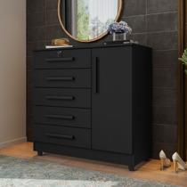 Cômoda 1 Porta e 5 Gavetas com Chave Vitoria Preto Rud Rack