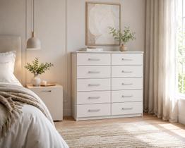 Cômoda 10 Gavetas Marbela Branca MDF 92x92cm Compacta Organização Quarto Multiuso Cômoda 10 Gavetas Marbela Branca MDF 92x92cm Compacta Organização Quarto Multiuso