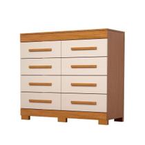 Cômoda 100% Mdf 8 Gavetas Nalu Acp Móveis Cinamomo/Off White