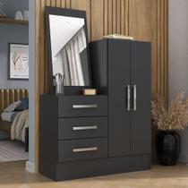 Cômoda 2 Portas 3 Gavetas com Espelho Dunas Preto
