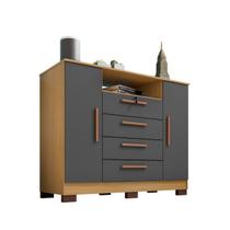 Cômoda 2 Portas 4 Gavetas 1,20x0,98 Bath - Carvalho Americano - Grafite - ÉdeCasaMóveis