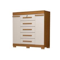 Cômoda 2 Portas 5 Gavetas 100% Mdf Diana Acp Móveis Cinamomo/Off White