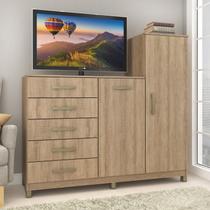 Cômoda 2 Portas 5 Gavetas com Cabideiro e Pés Chicago Cômoda 2 Portas 5 Gavetas com Cabideiro e Pés Chicago