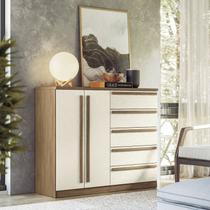 Cômoda 2 Portas 5 Gavetas Málaga Gold Bege/Jatoba/Areia
