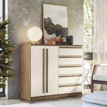 Cômoda 2 Portas 5 Gavetas Málaga Gold com Pés Bege/Jatobá/Areia Cômoda 2 Portas 5 Gavetas Málaga Gold com Pés Bege/Jatobá/Areia