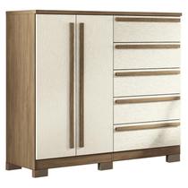 Comoda 2 portas 5 gavetas Malaga Gold com pés Jatobá Areia Acetinado - Santos Andirá Comoda 2 portas 5 gavetas Malaga Gold com pés Jatobá Areia Acetinado - Santos Andirá