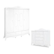 Cômoda 2 Portas e Guarda Roupa 4 Portas Provençal Raleza Cor Branco Acetinado - Canaa