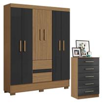 Cômoda 2014140 E Guarda Roupa Casal Coimbra 2005138 Atacama Grafite - Aramóveis