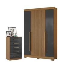 Cômoda 2014140 e Guarda Roupa Solteiro 2030240 Atacama Grafite - Aramóveis