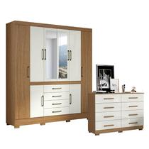 Cômoda 2014148 e Guarda Roupa Casal Nápole 2045149 Atacama Off White - Aramóveis