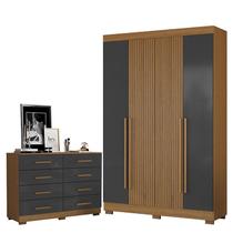 Cômoda 2014148 e Guarda Roupa Solteiro 2030240 Atacama Grafite - Aramóveis