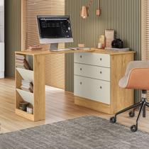 Cômoda 3 Gavetas com Mesa Giratória Freijo/Off White - Qmovi Cômoda 3 Gavetas com Mesa Giratória Freijo/Off White - Qmovi