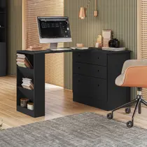 Cômoda 3 Gavetas com Mesa Giratória Preto - Qmovi