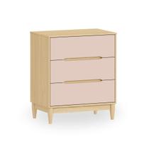Cômoda 3 Gavetas Madeira e MDF 75cm largura Rosa com Carvalho Malva