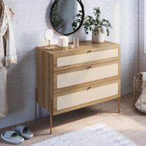Cômoda 3 Gavetas Palhinha Pé Metal Dourado Oslo Marrom/Hanover Cômoda 3 Gavetas Palhinha Pé Metal Dourado Oslo Marrom/Hanover
