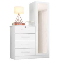 Cômoda 4 Gavetas 1 Porta Com Espelho Elise Plus Branco Fosco