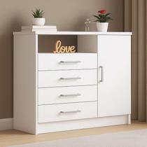 Cômoda 4 Gavetas 1 Porta e Nicho para Quarto Branco Cômoda 4 Gavetas 1 Porta e Nicho para Quarto Branco