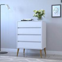 Comoda 4 gavetas 100% mdf pé palito fiori branco - village móveis