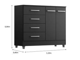 Comoda 4 Gavetas 2 Portas Preto Onix Gisele