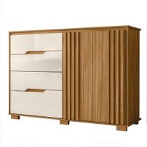 Cômoda 4 Gavetas 2 Portas Ripado Texas Freijó/Off White