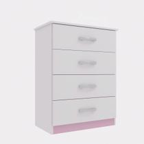 Cômoda 4 Gavetas Branca Alta Quarto Multiuso Infantil Solteiro Casal MDP Moderna Compacta Decorativa Branco-Azul/Rosa