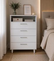 Cômoda 4 Gavetas com Nicho Superior MDF Branco 90 x 60 x 45 cm Cômoda 4 Gavetas com Nicho Superior MDF Branco 90 x 60 x 45 cm