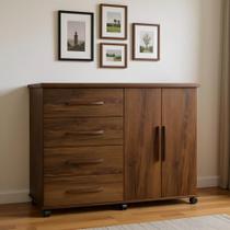 Cômoda 4 Gavetas com Sapateira 2 Portas Madeirada e Rodinhas