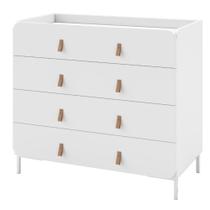 Cômoda 4 Gavetas Curvê BMU 187 Branco com Puxadores em Couro PU - BRV Móveis Cômoda 4 Gavetas Curvê BMU 187 Branco com Puxadores em Couro PU - BRV Móveis
