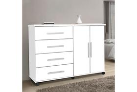 Cômoda 4 Gavetas e 2 Portas com Rodízios Bali Branco Rede Móveis