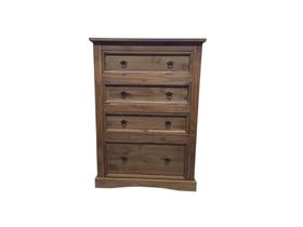 Cômoda 4 Gavetas em Madeira Maciça com Acabamento Cera Castanho Cancun Cera Castanho