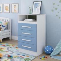 Cômoda 4 Gavetas Jéssica Branco Azul ACP Móveis 100MDF Cor Flex Cômoda 4 Gavetas Jéssica Branco Azul ACP Móveis 100MDF Cor Flex